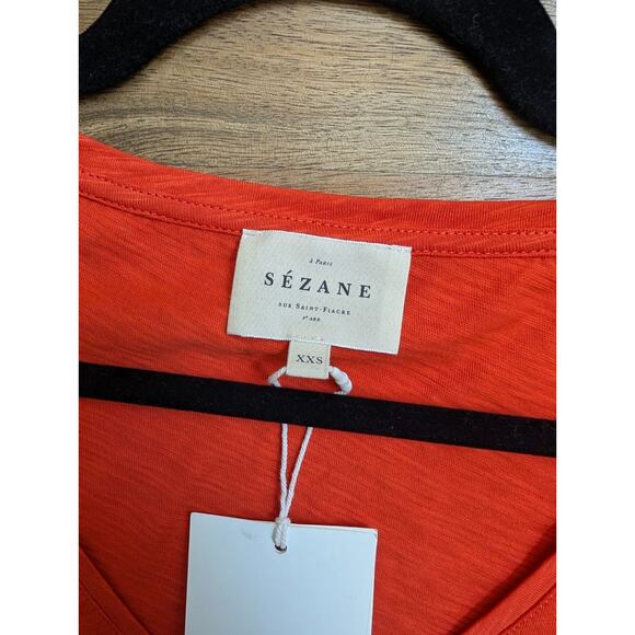 Sezane Malcolm Tee Shirt Womens Size 2XS Orange Short Sleeve V-Neck Pullover - Picture 5 of 6